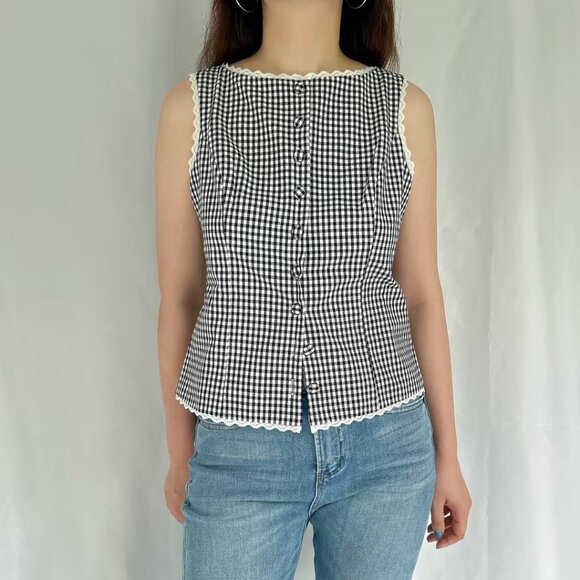Reformation Tops - Reformation Amela Linen Top - Remy Check, size 4